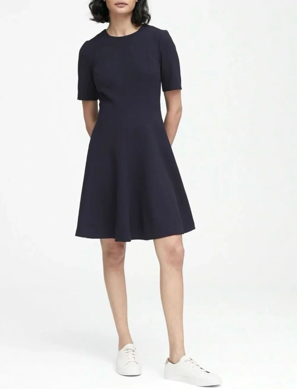 Banana Republic Paneled Fit & Flare Ponte Knit Dress A-Line Navy Blue Career 14
